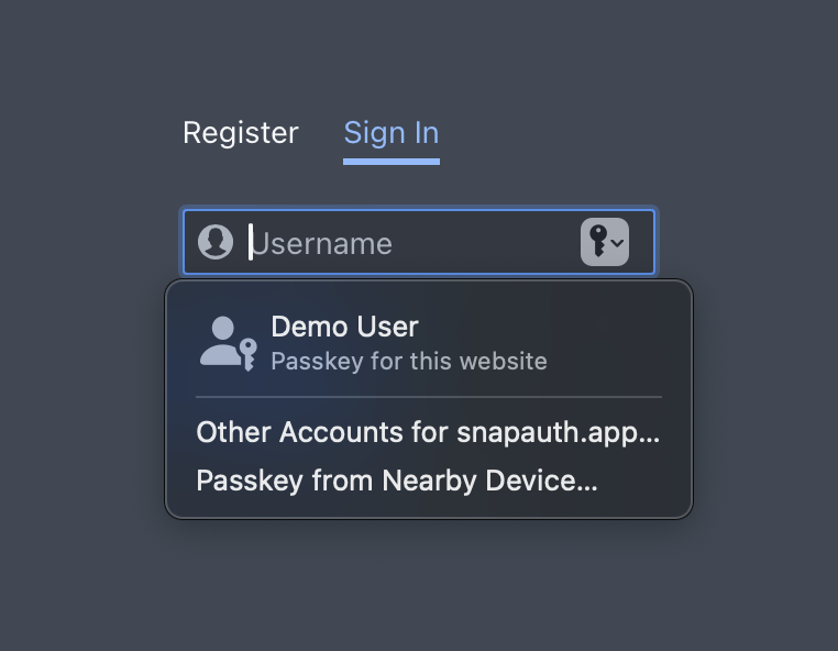 Passkey autofill UI example